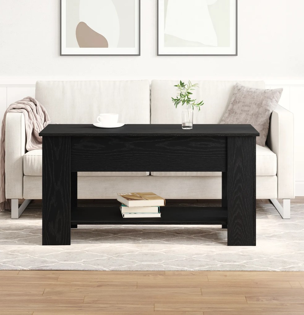 Mesa de Café de Carvalho Preto - 101x49x52 cm Feita de Madeira Reforçada