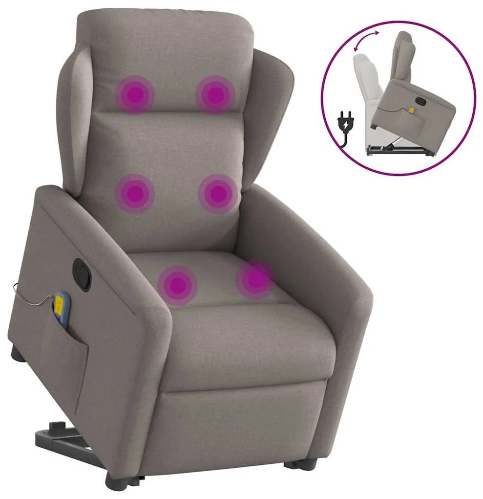 Poltrona elevatória de massagens tecido cinzento-acastanhado