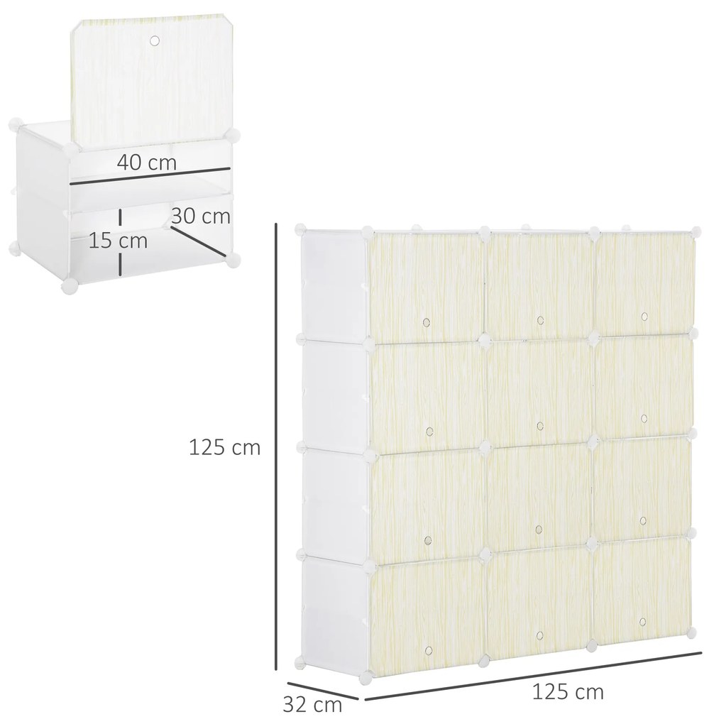 HOMCOM Armário Modular de Plástico Armário Portátil com 12 Cubos Organ