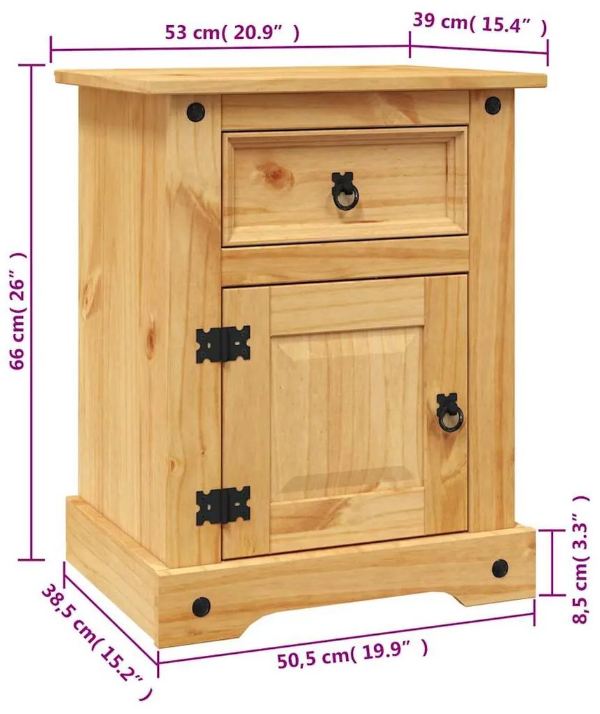 Mesa de cabeceira Corona Range em pinho mexicano 53x39x66 cm