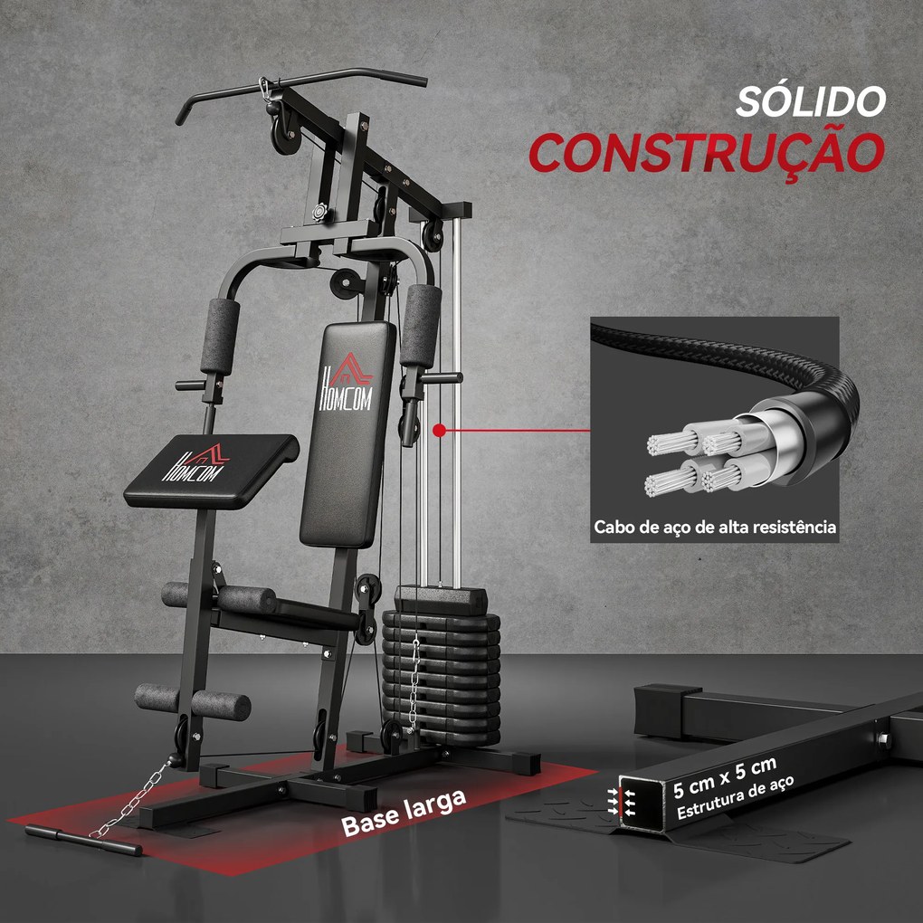 Máquina de Musculação com Pesos Ajustáveis de 45 kg, Press de Peito e Pernas, Polia 135x103x210 cm, Preto