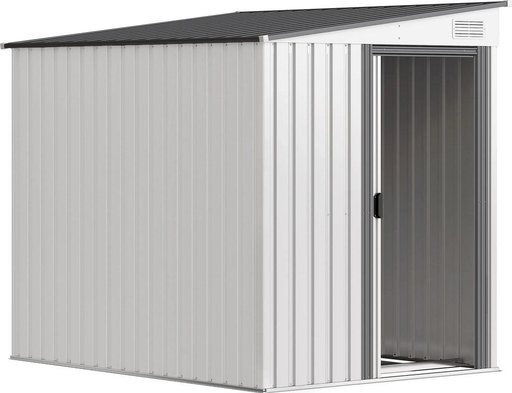Outsunny Abrigo Metálico 2,81m² 154x206,5x181 cm Abrigo com telhado inclinado Fundação | Aosom Portugal