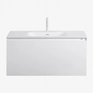 Conjunto De Móvel De Casa De Banho Suspenso Em Madeira Com Lavatório Integrado Macrae Branco & Sem Espelho & Branco ?20 Cm Com - Sklum