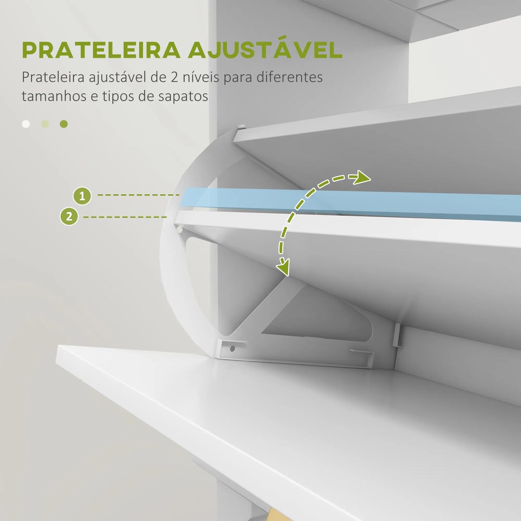 HOMCOM Sapateira Branca Móvel Sapateira Estreita com 2 Portas e 1 Gaveta para 8 Pares de Sapatos para Entrada Corredor 60x23,5x98,5 cm Branco