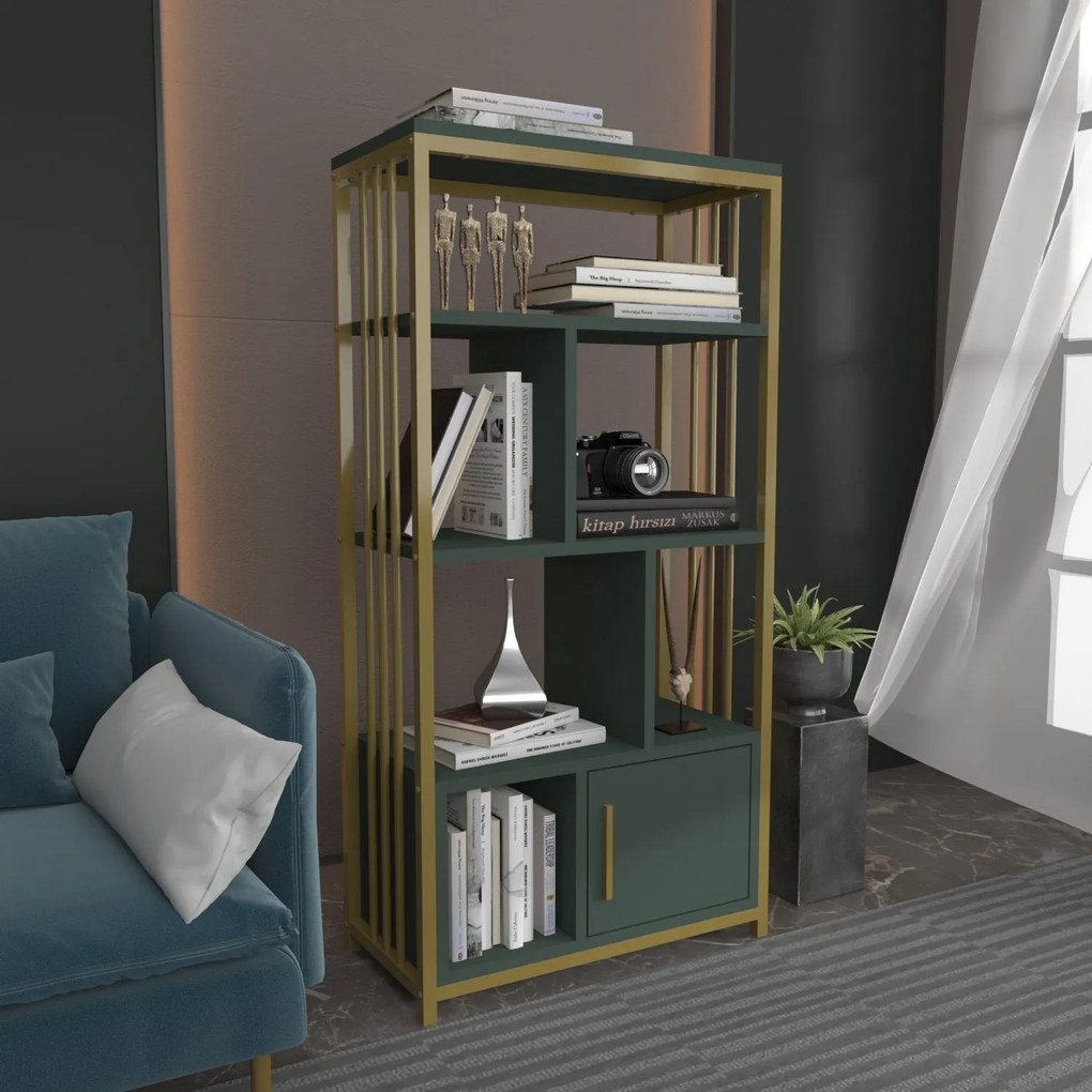 Estante Valero – Verde/Dourado – 60 cm x 120 cm x 29,6 cm
