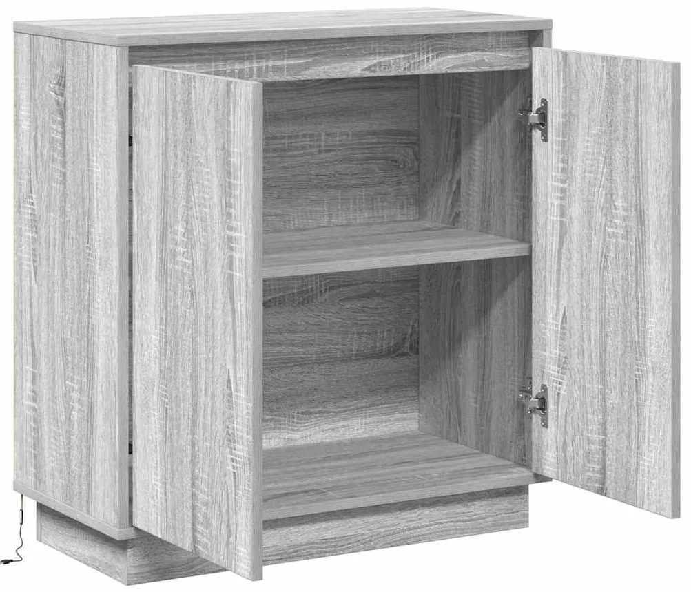 Aparador vidaXL com LED Cinza Sonoma 71x34,5x75 cm em madeira de engen