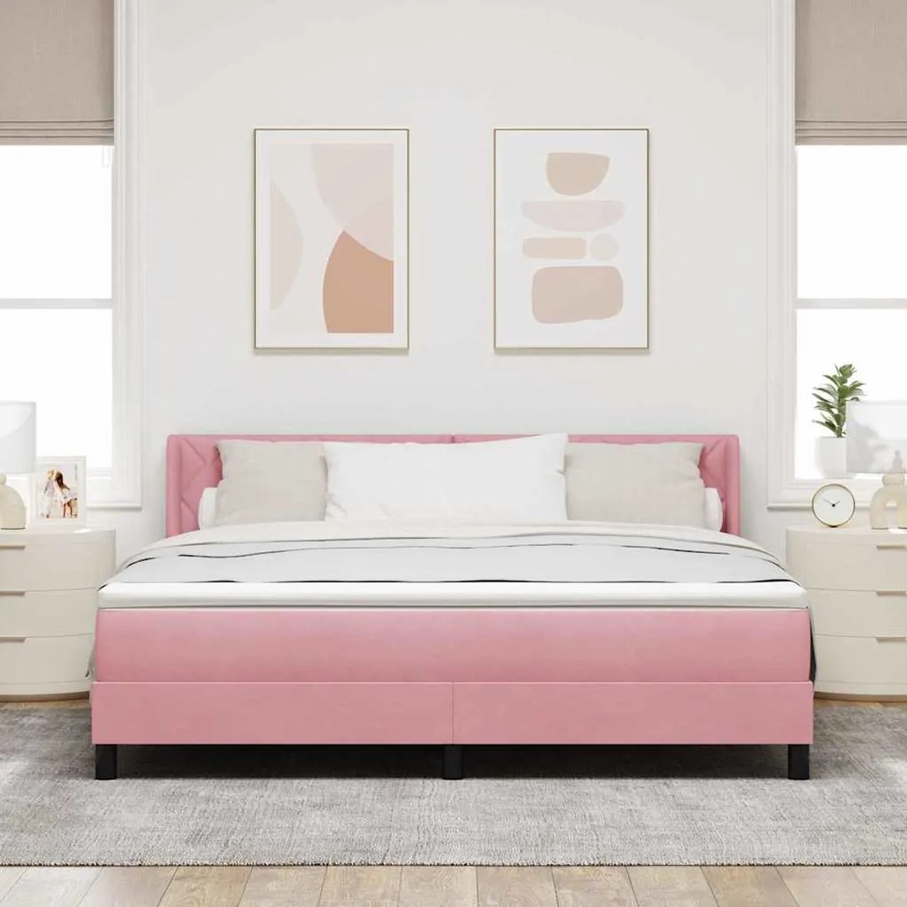 vidaXL Cama Box com Colchão Preta 100x200 cm Veludo Rosa 180 x 200 cm
