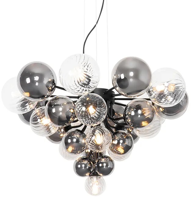 Candeeiro de suspensão preto com vidro fumê e transparente 13 luzes - Bonnie Art Deco