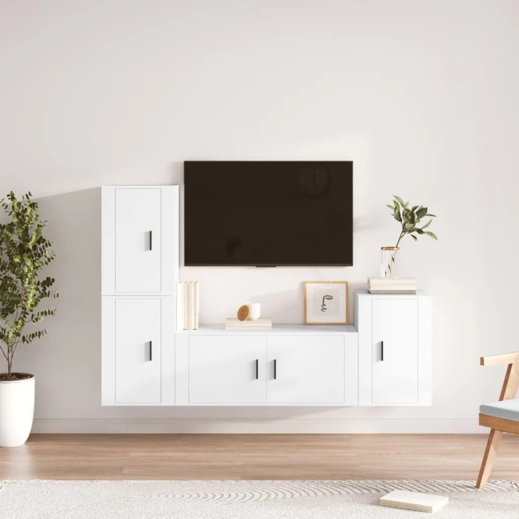 vidaXL Conjunto móveis de TV 4 pcs madeira processada branco