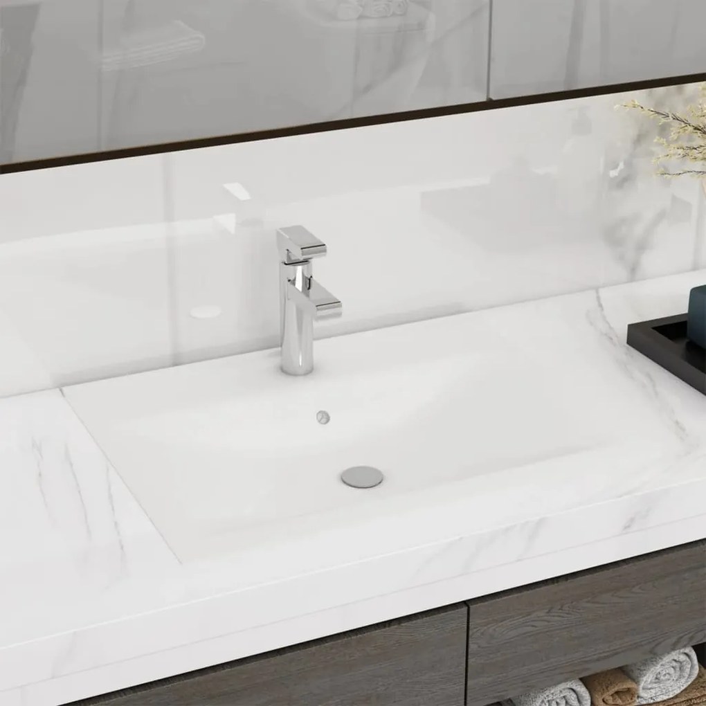 147020 vidaXL Lavatório c/ orifício de torneira 60x46 cm cerâmica branco mate