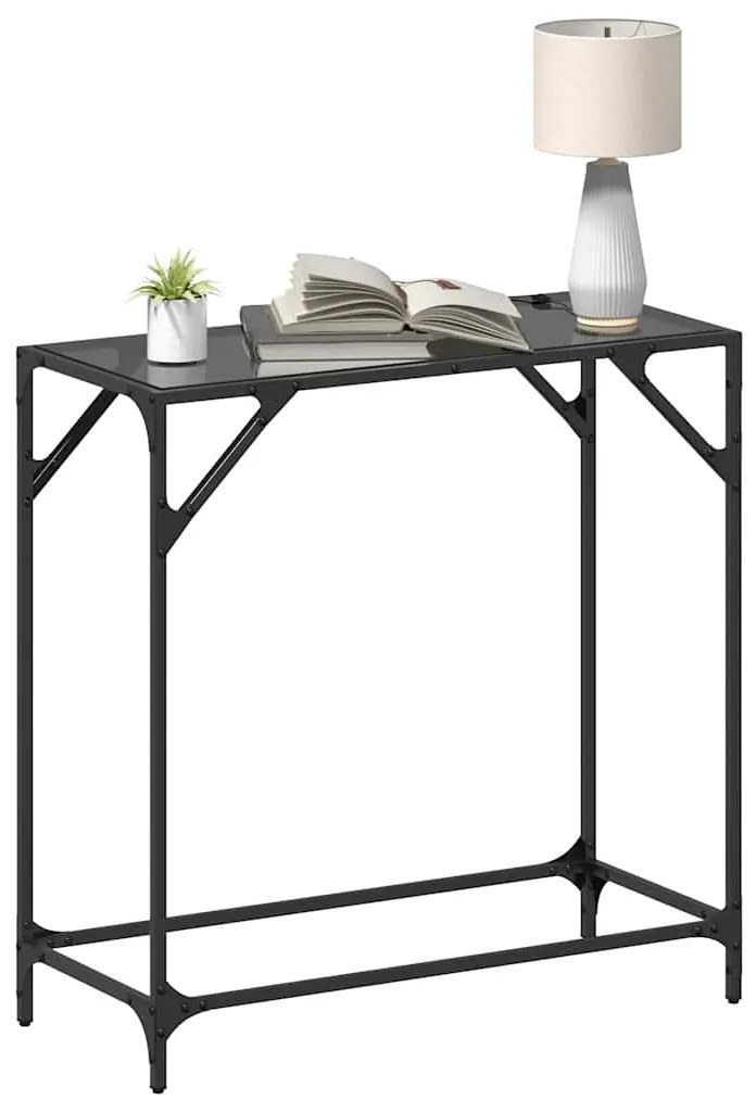 Mesa de centro com tampo em vidro preto 80x35x81 cm aço