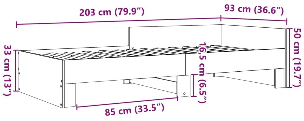 Estrutura de cama 90x200 cm derivados madeira carvalho castanho