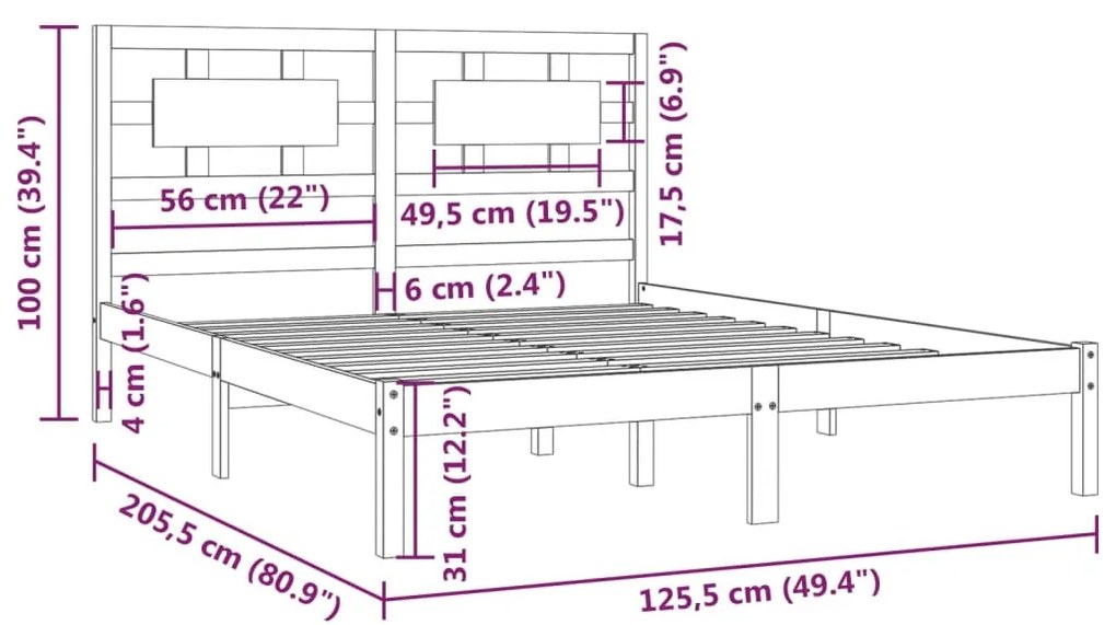 Estrutura de cama 120x200 cm madeira pinho maciço castanho mel