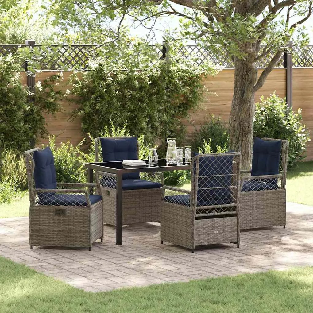 vidaXL Conjunto de Jantar para Jardim 5 pcs Cinzeto vime PE