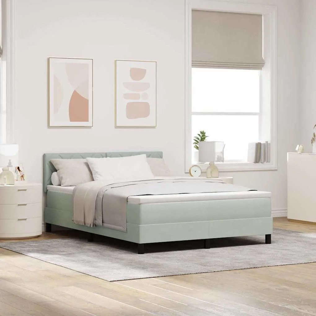 vidaXL Cama Box com colchão Cinzento-claro 140 x 190 cm Veludo