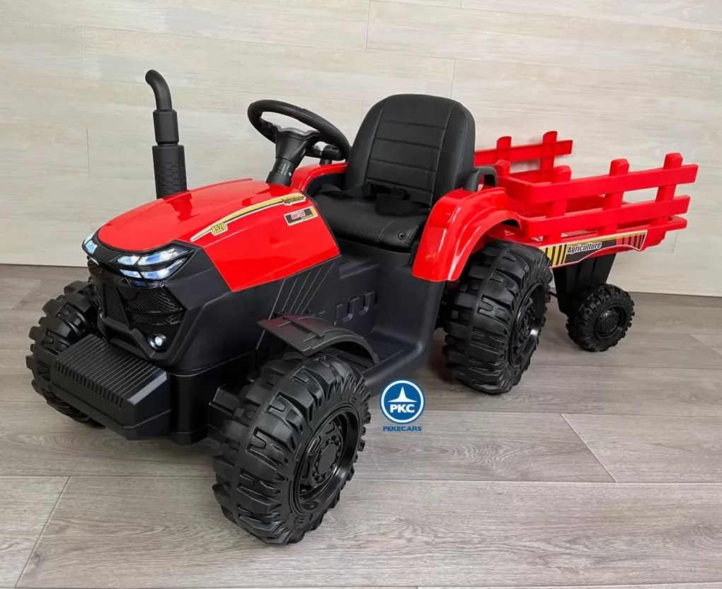 Trator Eléctrico para Crianças Peketrac 6100 24V 2.4G Com Reboque Vermelho