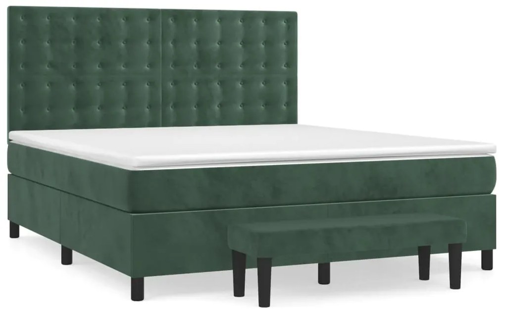 Cama com molas/colchão 160x200 cm veludo verde-escuro