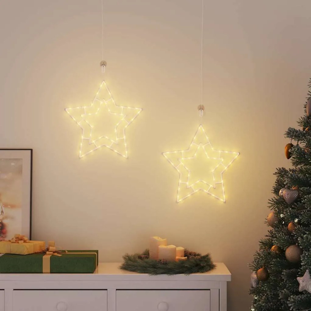 Luzes de Natal Silhueta da estrela 2 pcs 50 LEDs branco quente