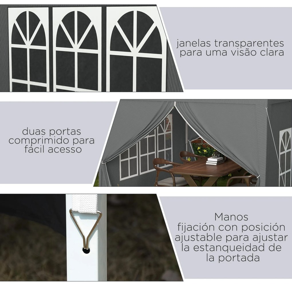 Tenda de Jardim com Paredes Laterais Amovíveis Janelas Porta com Fecho