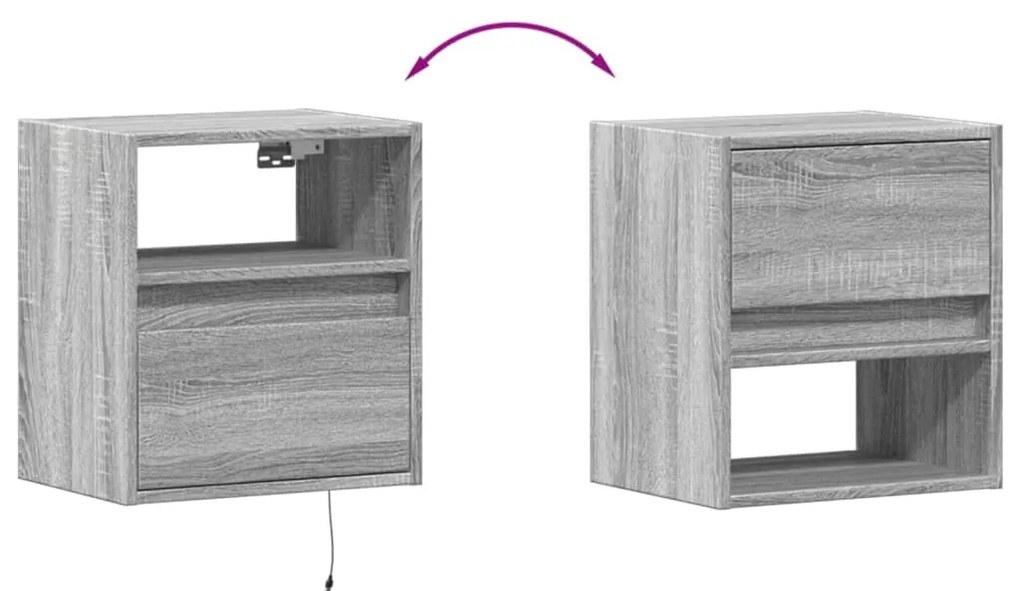 Móvel de parede p/ TV c/ luzes LED 41x31x45 cm cinzento sonoma