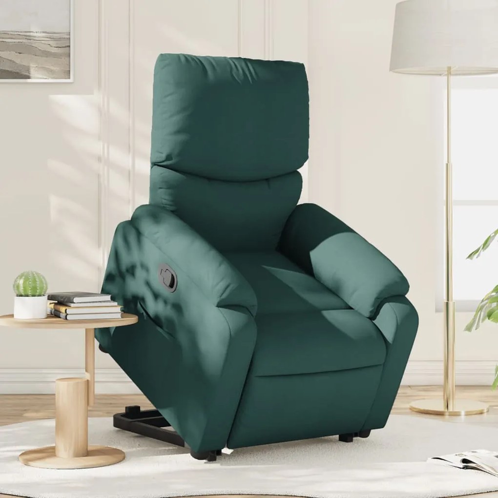 vidaXL Poltrona reclinável elevatória tecido verde-escuro