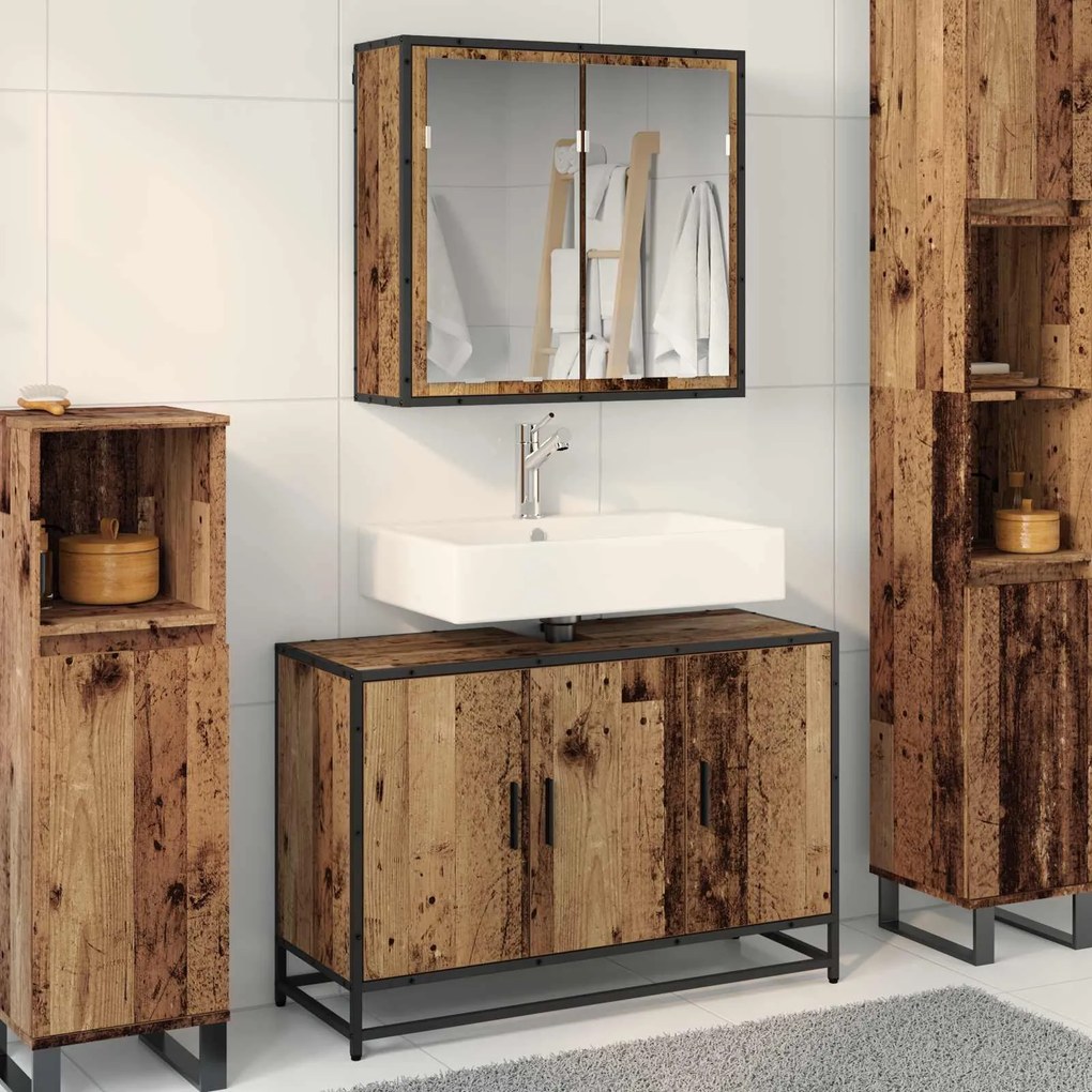 vidaXL Conjunto de Móveis para Banheiro com porta 2 pcs Madeira Antiga