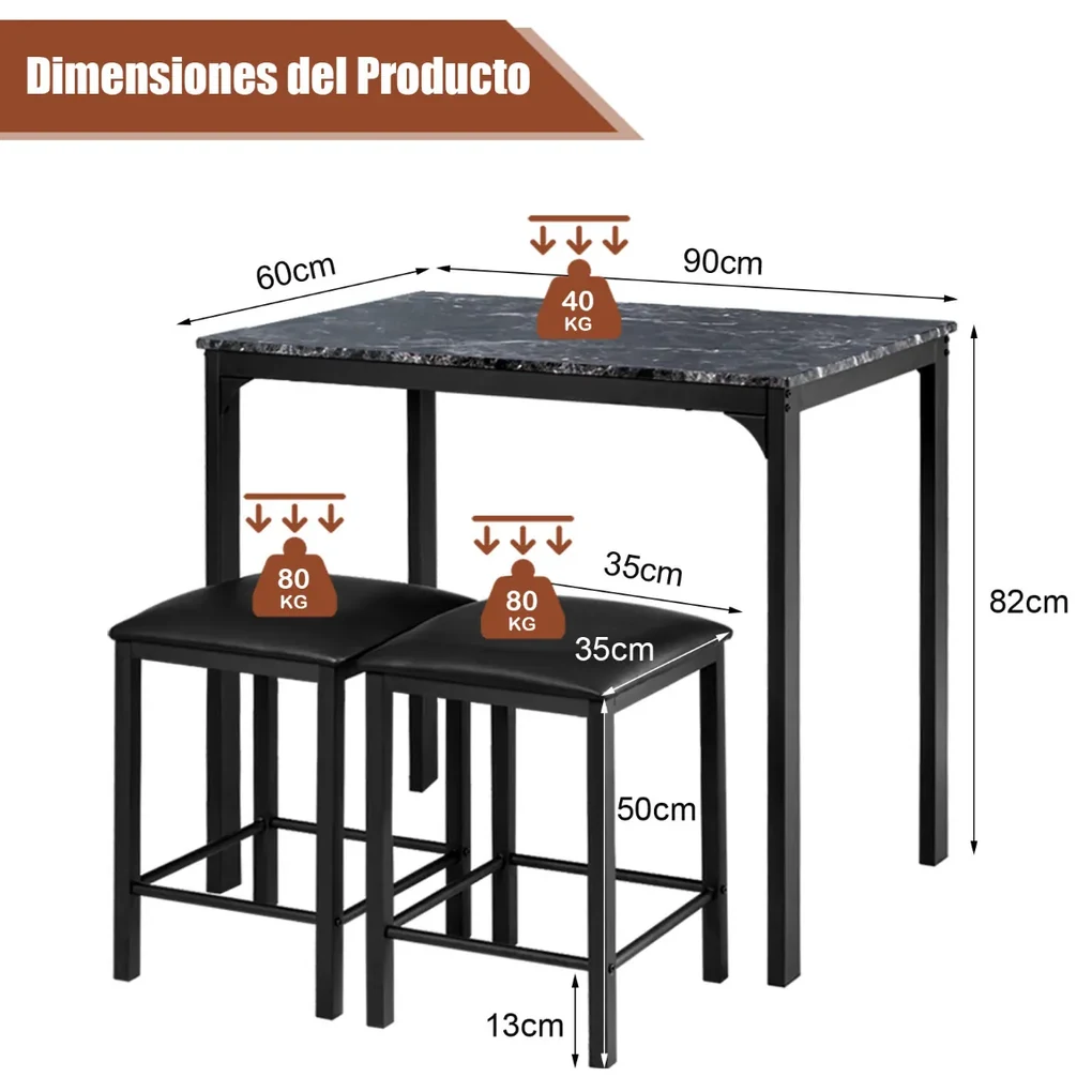 Mesa de jantar castanha clara com preto 70 x 70 cm BRAVO 