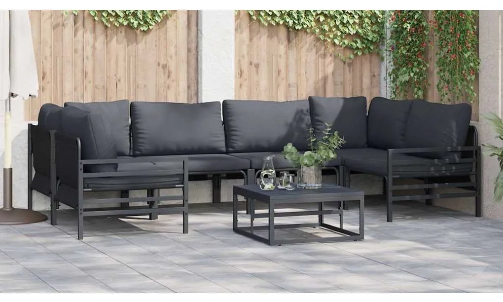 Conjunto de Sofá de Jardim 7 pcs Antracite Aço