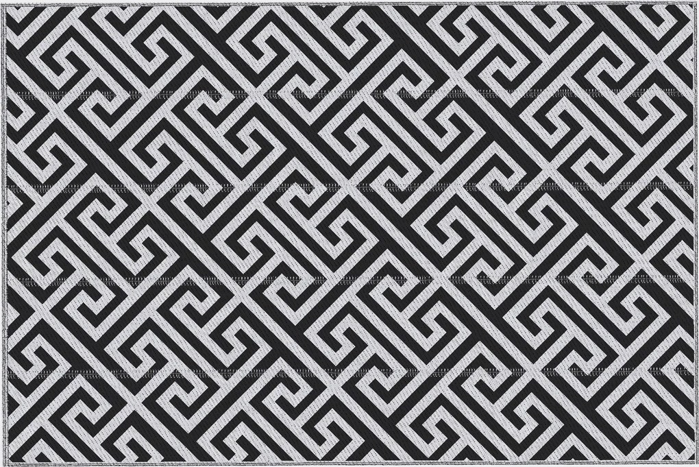 Tapete de Exterior 182x274 cm Tapete Reversível com Desenho Geométrico Impermeável para Varanda Campismo Praia Branco e Preto