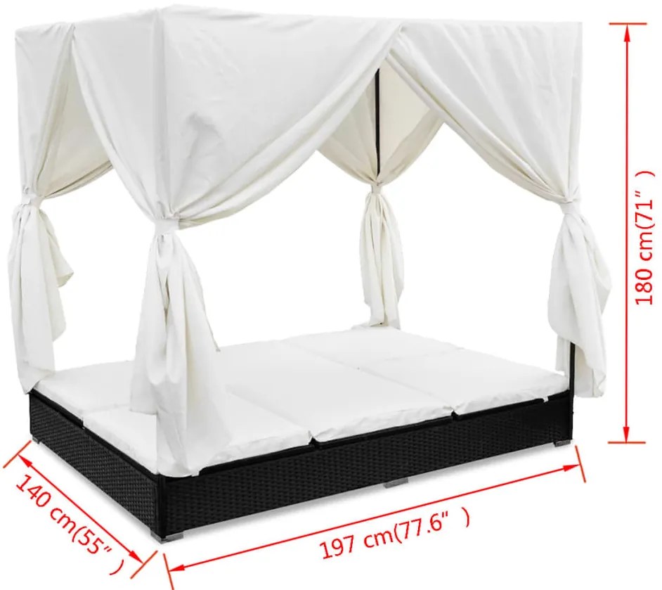 Espreguiçadeira de exterior com cortinas vime PE preto