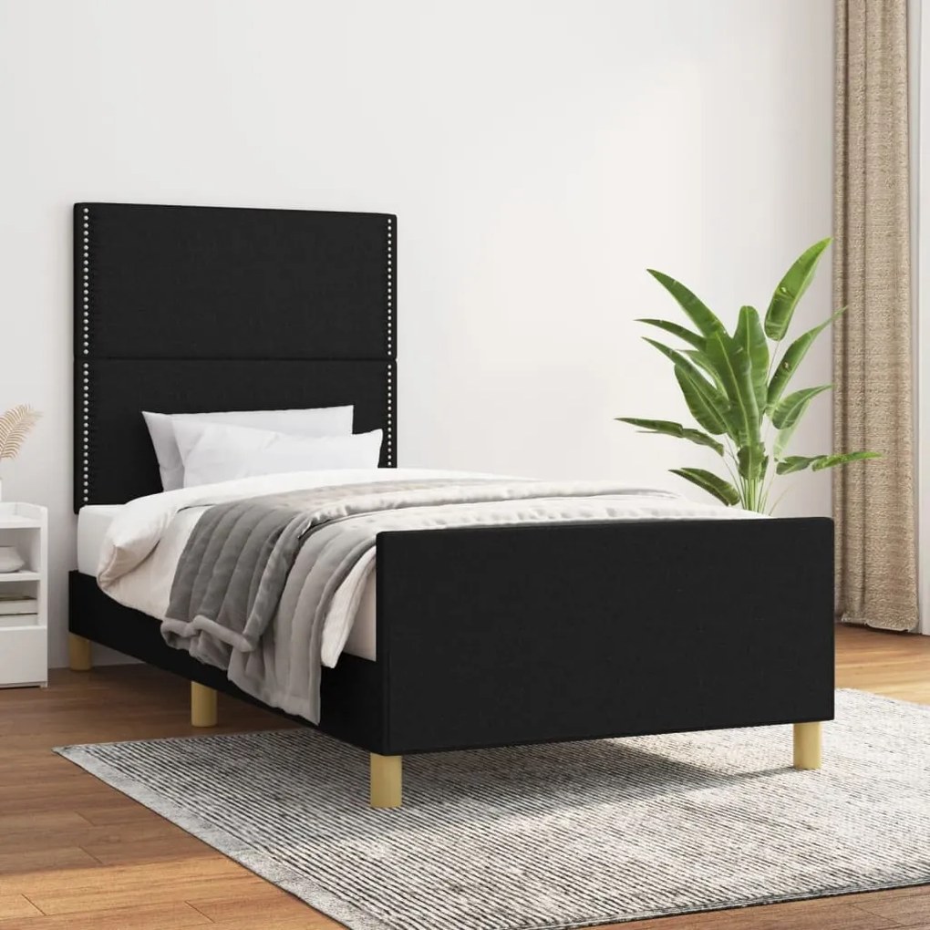 Estrutura de cama sem colchão 90x190 cm tecido preto