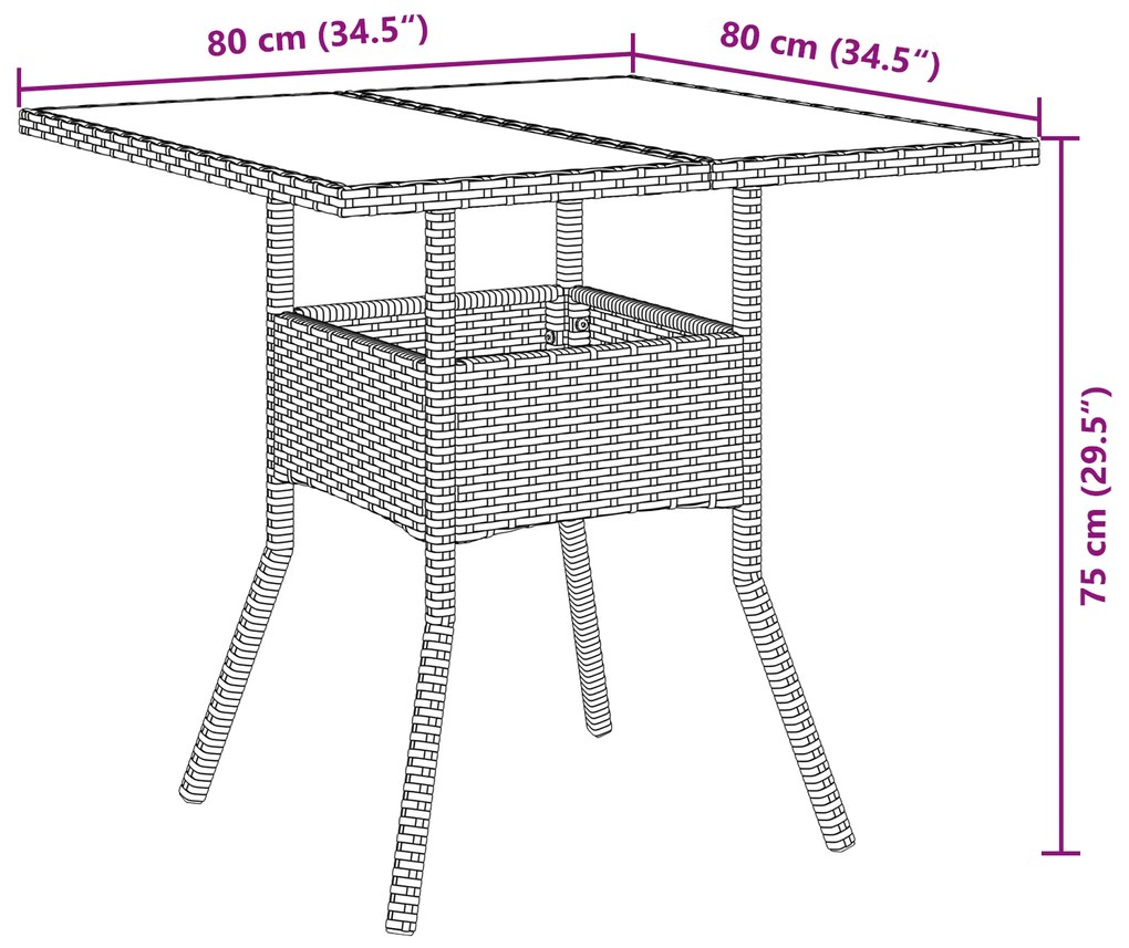 Conjunto de Jantar de 3 Peças Castanho Rattan Poliéster