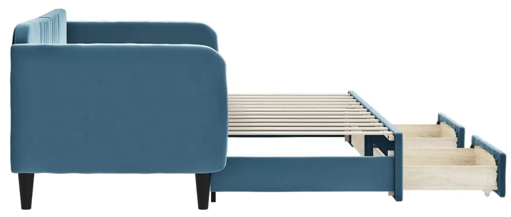 Sofá-cama com gavetão e gavetas 80x200 cm veludo azul