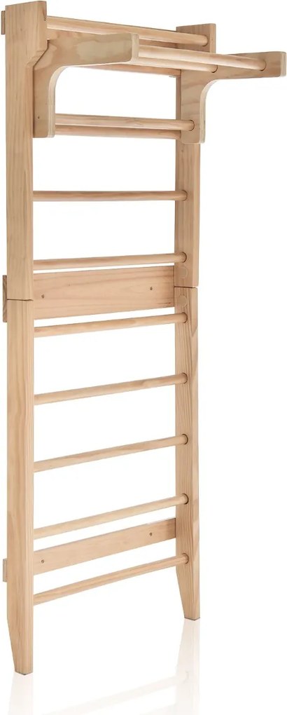 Escada de ginástica e fisioterapia de parede 80 cm x 48 cm x 195 cm com 10 barras fixas de madeira maciça. Carga máxima: 100 kg. Natural.
