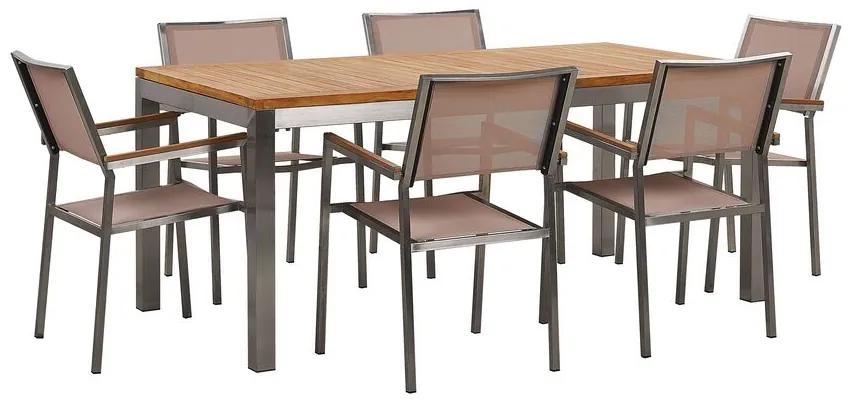 Conjunto de mesa com tampo em madeira de teca 180 x 90 cm e 6 cadeiras creme GROSSETO