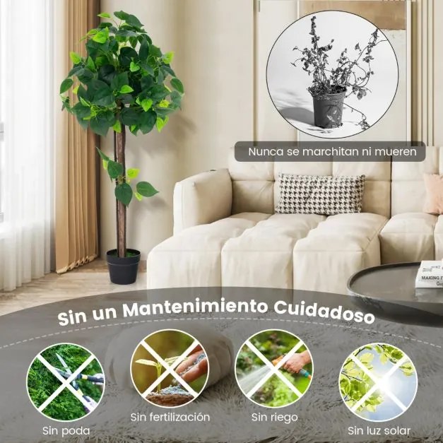 Árvore artificial de 114 cm com tronco de madeira Folhas de hortênsia realistas Vides para escritório verde