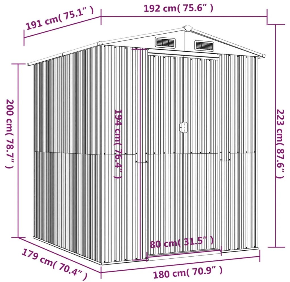 Abrigo de jardim 192x191x223 cm aço galvanizado castanho-escuro