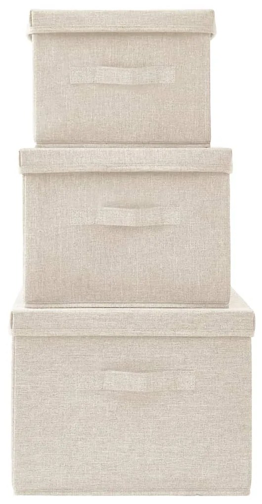 Conjunto caixas de arrumação empilháveis 3 pcs tecido cor creme