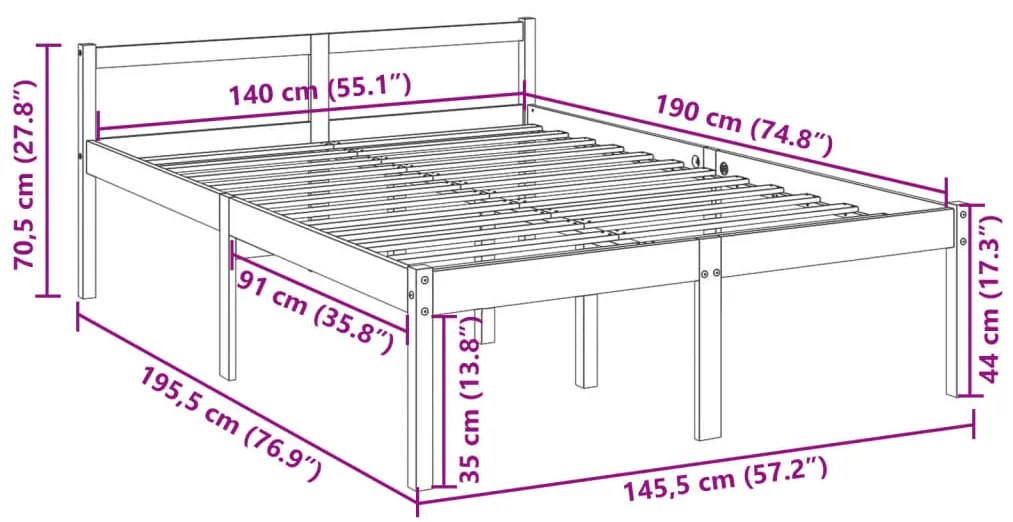Cama para idosos 140x190 cm pinho maciço