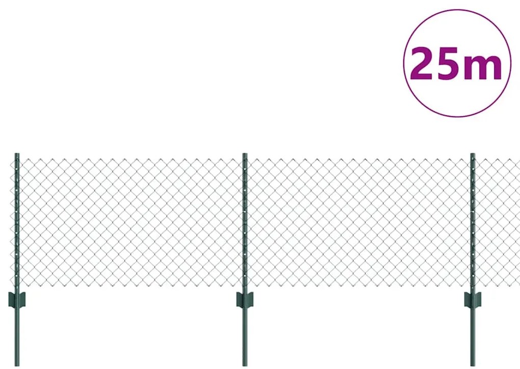 Cerca de Cadeia com 22 Postes em U Verde 0.6x25 m Aço