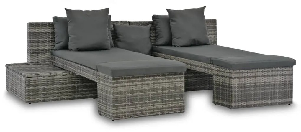 vidaXL Conjunto lounge de jardim c/ almofadões 4 pcs vime PE cinzento