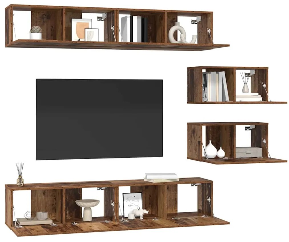 Conjunto de Estantes para TV 6 pcs Madeira antiga Médio