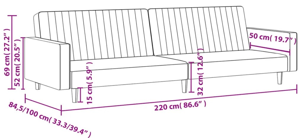 Sofá-cama de 2 lugares couro artificial castanho