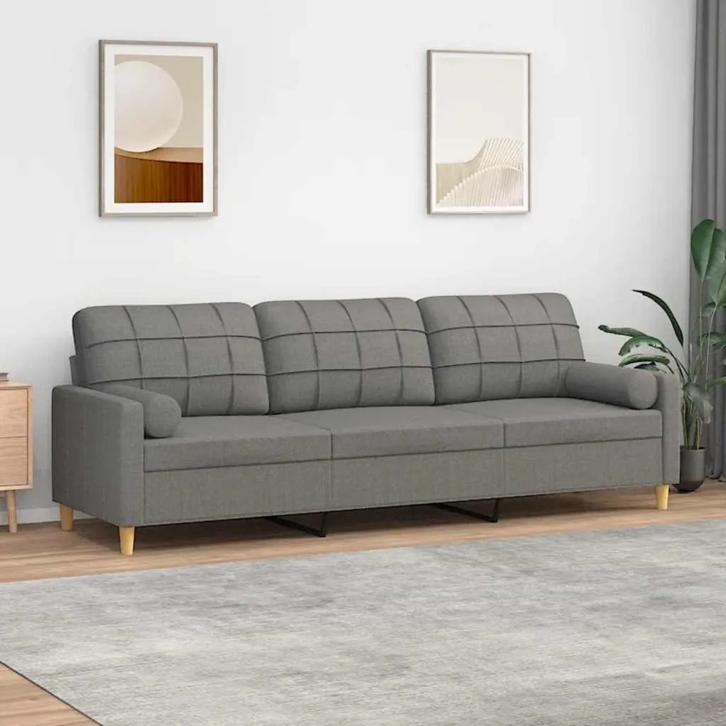vidaXL Sofá 3 lugares + almofadas/almofadões 210cm tecido cinza-escuro