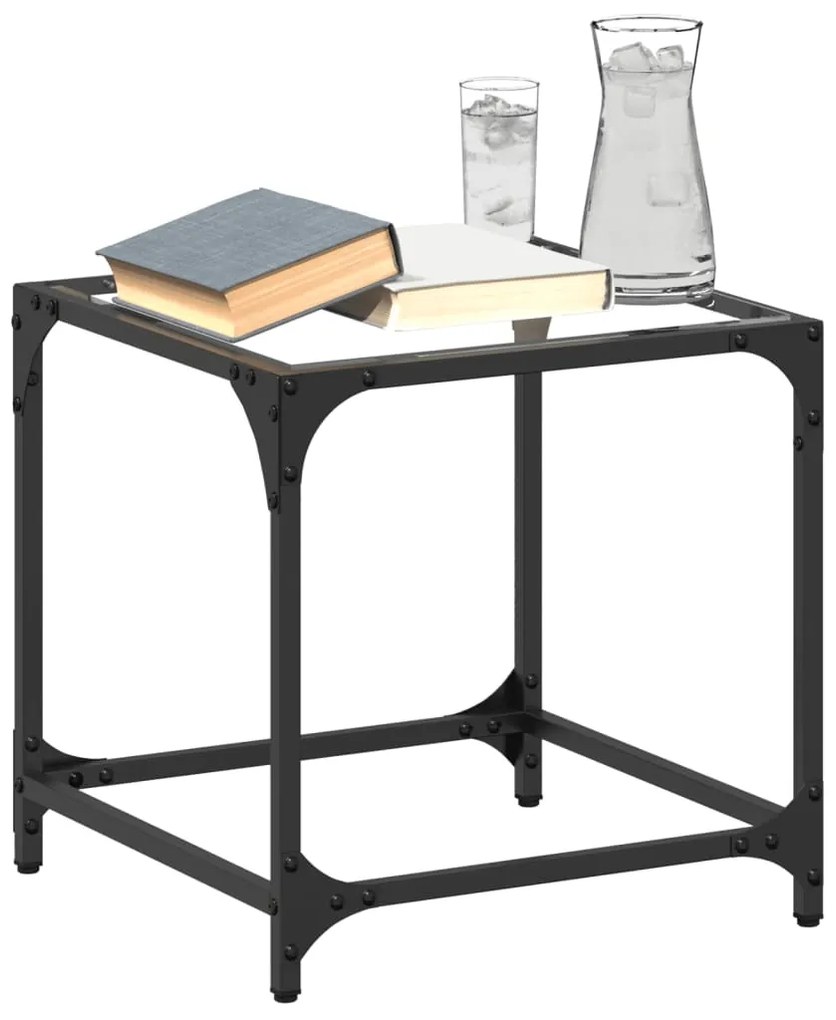 Mesa de centro c/ topo em vidro transparente 40x40x40 cm aço
