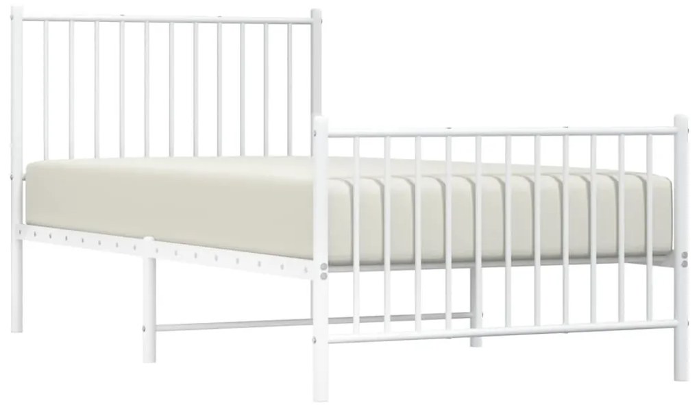 Estrutura de cama com cabeceira e pés 90x190 cm metal branco