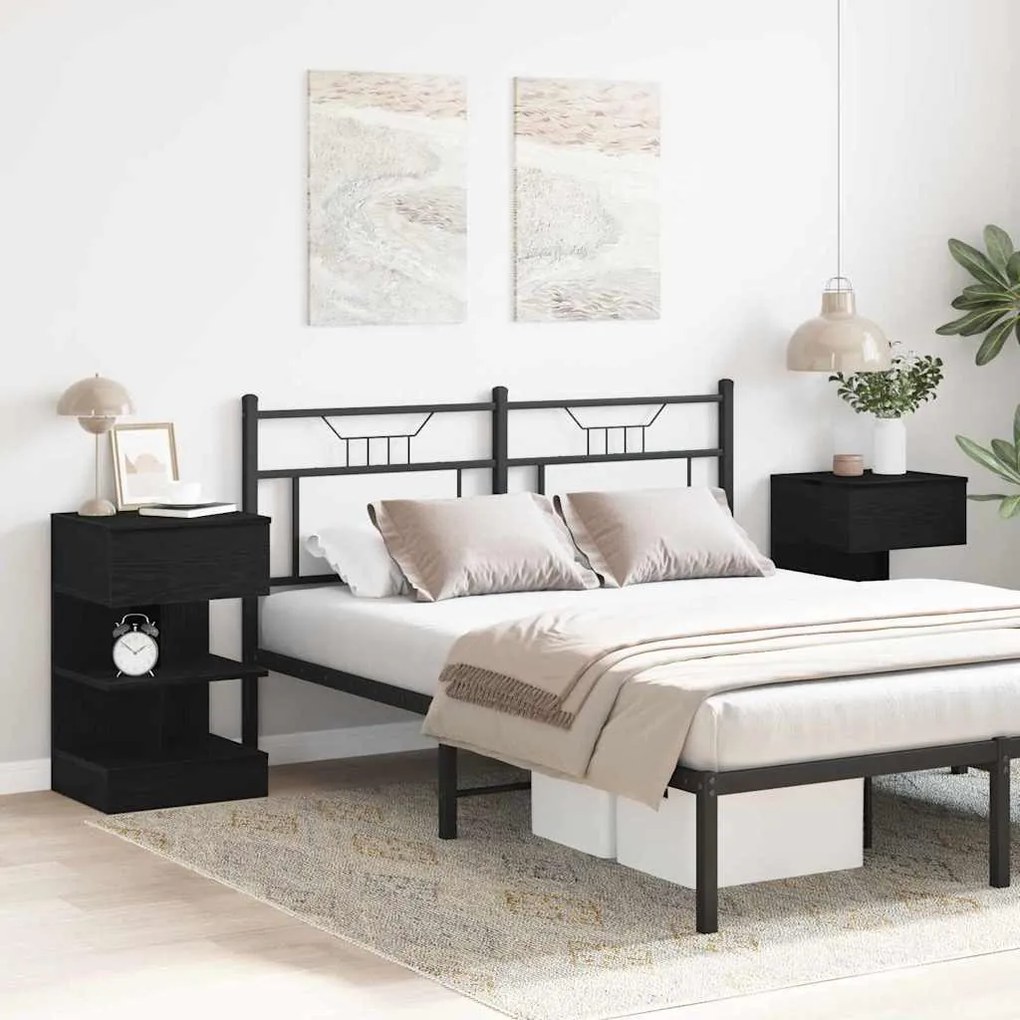 Cômoda de Canto vidaXL 2 pcs Preto Carvalho 40x35x65 cm Madeira Engenh