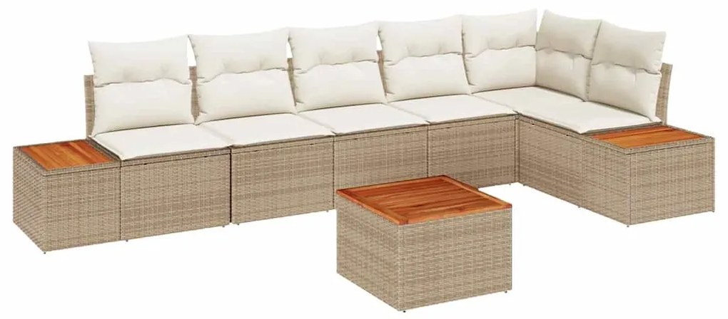 Conjunto de Sofás de Jardim 7 Peças com Almofadas Bege em Rattan Sinté