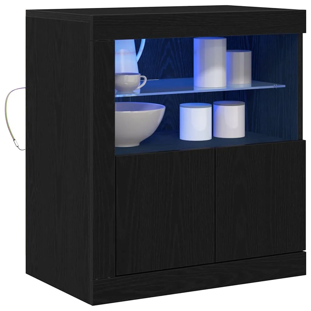 Sideboard vidaXL com luzes LED Carvalho Preto 60,5x37x67 cm