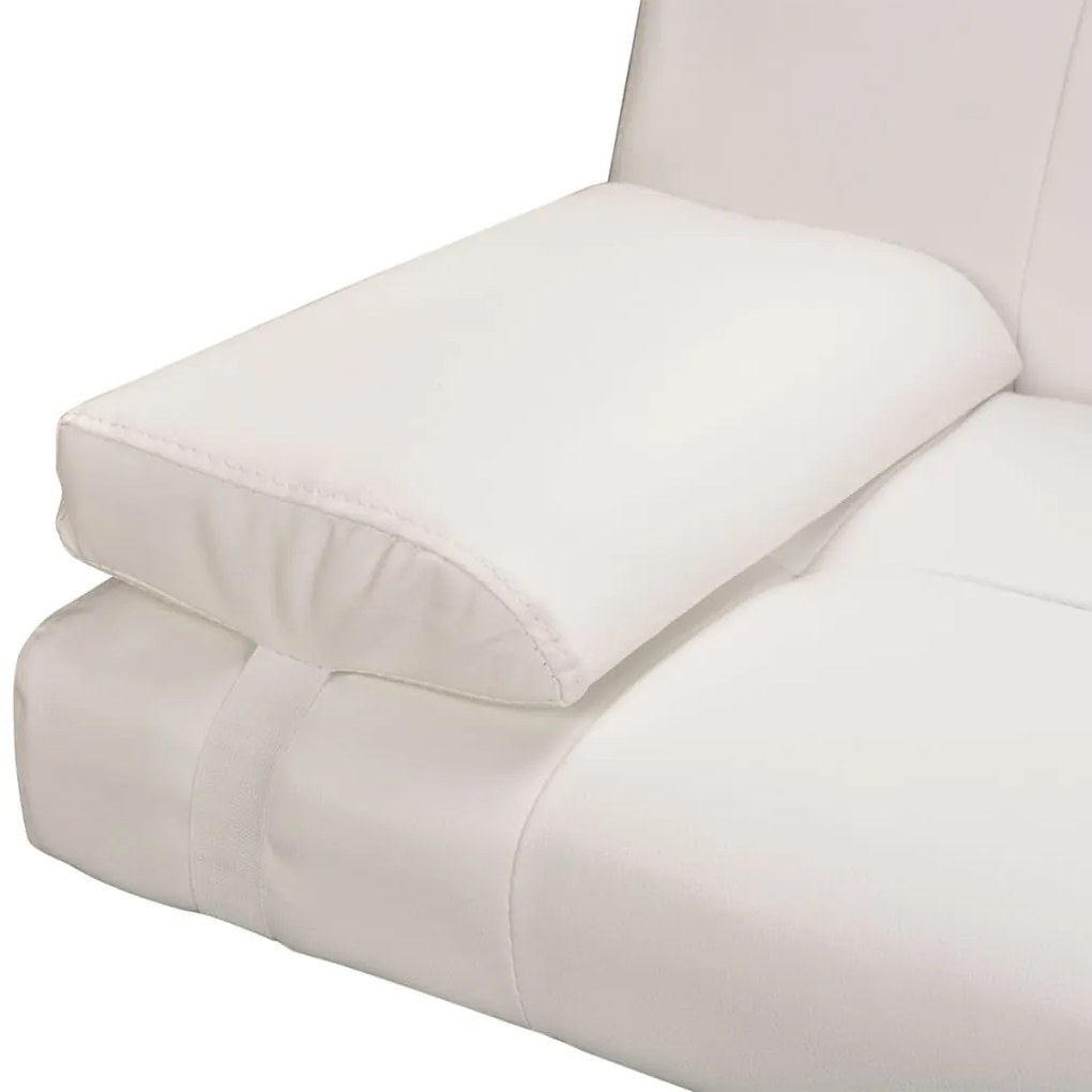 Sofá-cama ajustável c/ 2 almofadas couro artificial branco nata